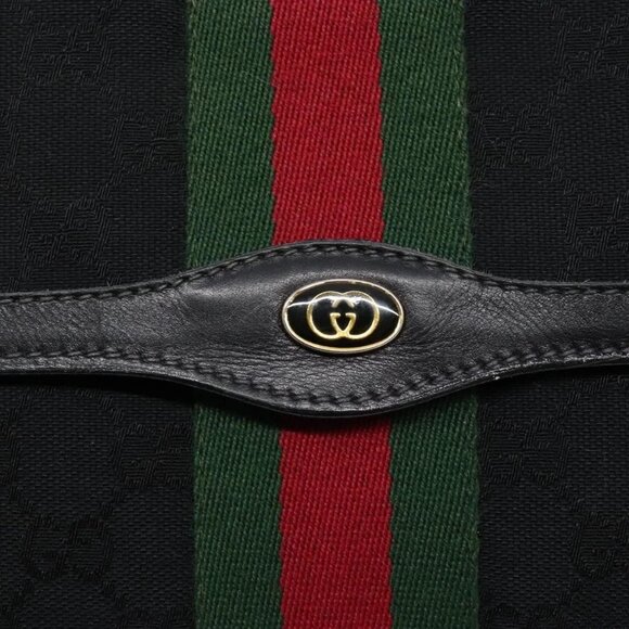 GUCCI Web Sherry Line GG Canvas Shoulder Bag Black Gold 37 04 3657 Auth 133392 - Picture 11 of 16